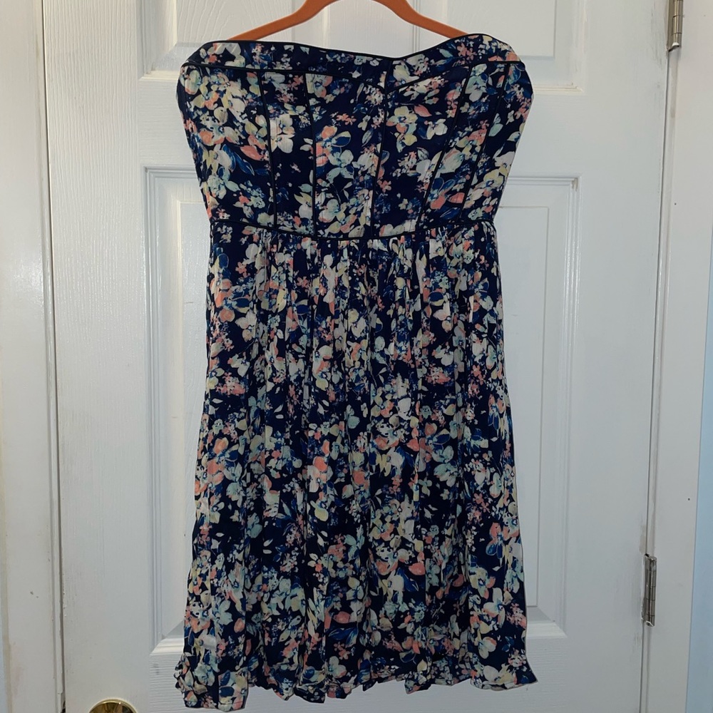 Strapless Blue/Black Floral Summer Dress